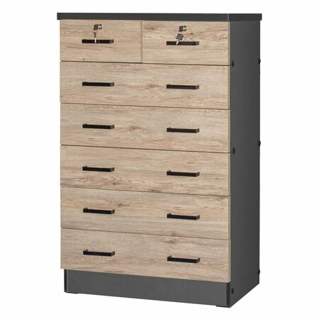BETTER HOME PRODUCTS Cindy 7 Drawer Chest Wooden Dresser, Natural Oak & Dark Gray WC-7-NOK-DGRY